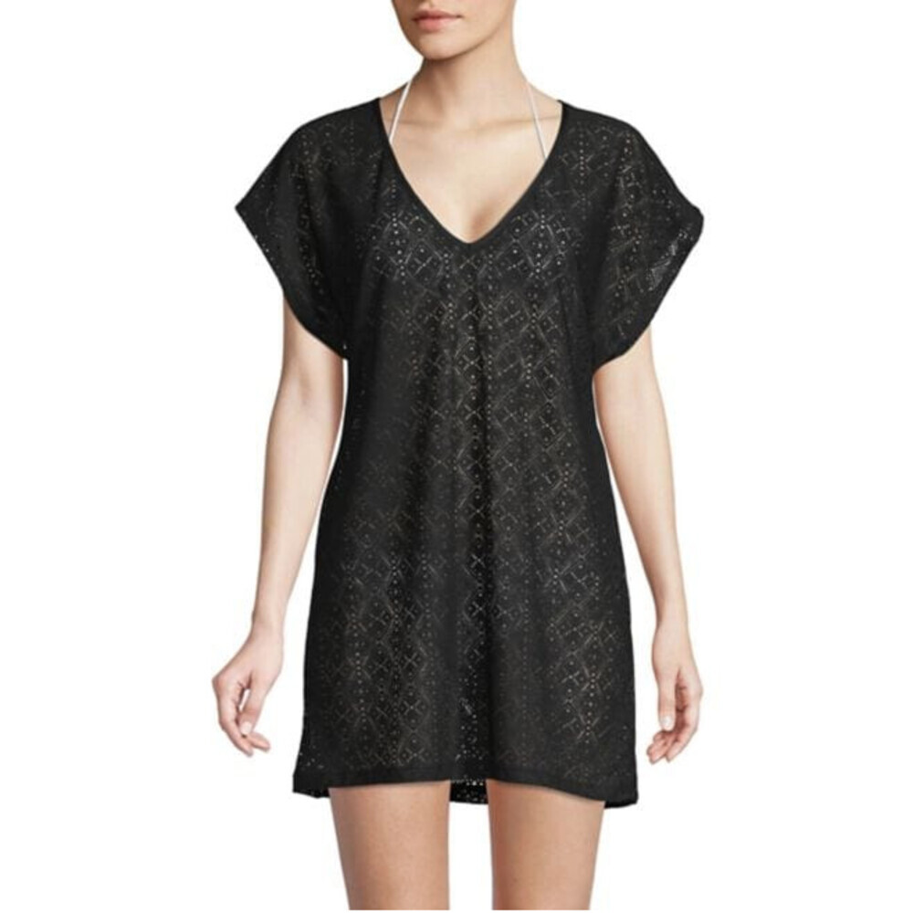 Beach Couture Crocheted V-Neck Coverup In Black Plus Size 2X